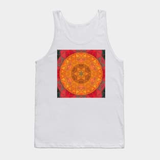 Mosaic Kaleidoscope Flower Orange Red and Black Tank Top